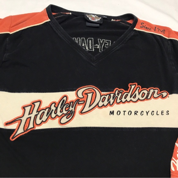 Harley Davidson Long Sleeve Shirt 2W Plus Women’s Jersey Stripe Black Orange - Picture 13 of 16